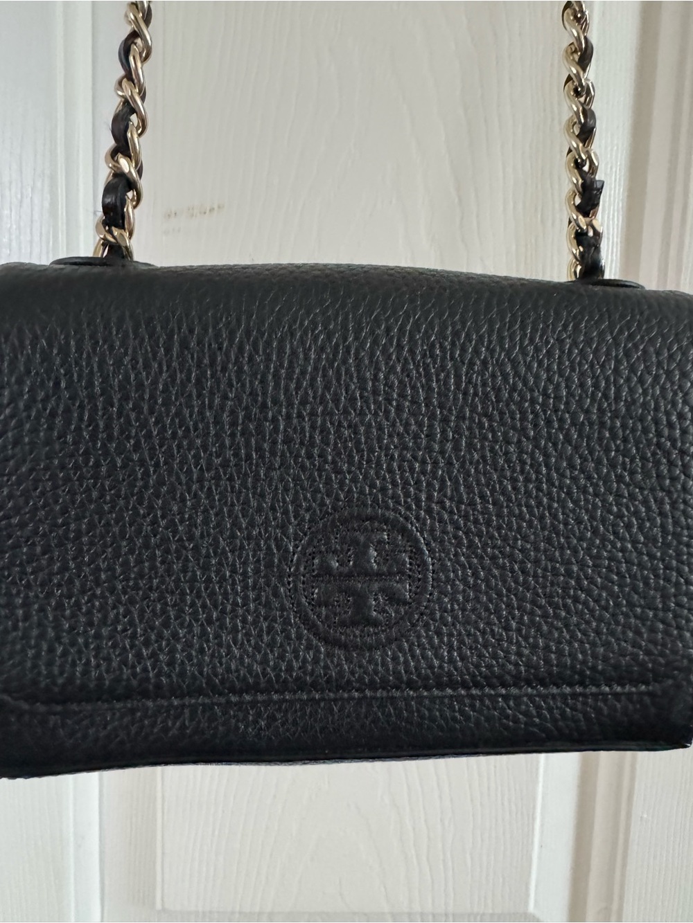 Tory Burch Black Pebbled Leather Chain-Accent Crossbody